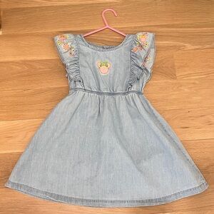 Disney Junior Minnie Blue Denim Chambray Kids Dress with Embroidered Details, 5T
